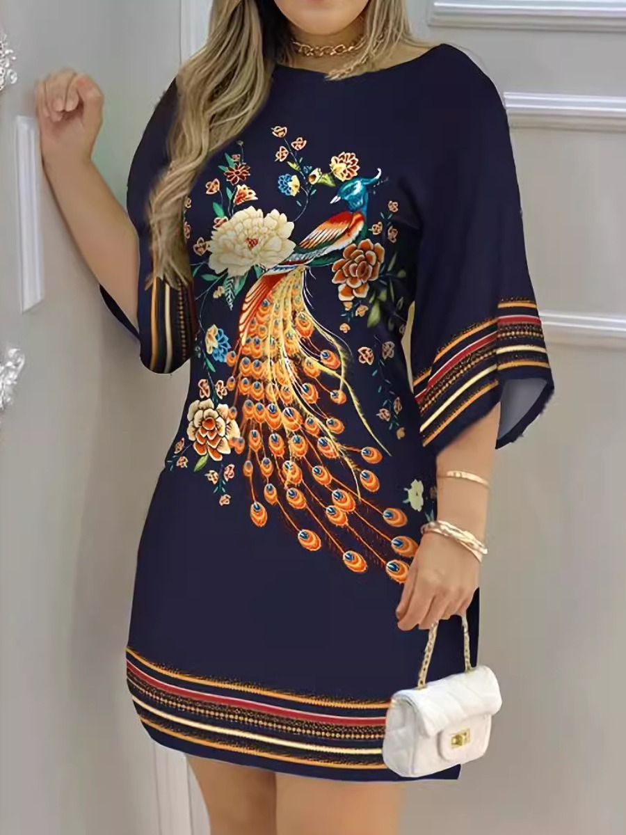 LW Plus Size Peacock Floral Print Dress