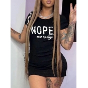 LW Round Neck Letter Print Bodycon Dress