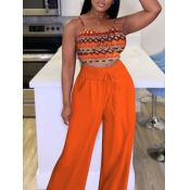 LW Plus Size Crop Top Tribal Print Drawstring Wide