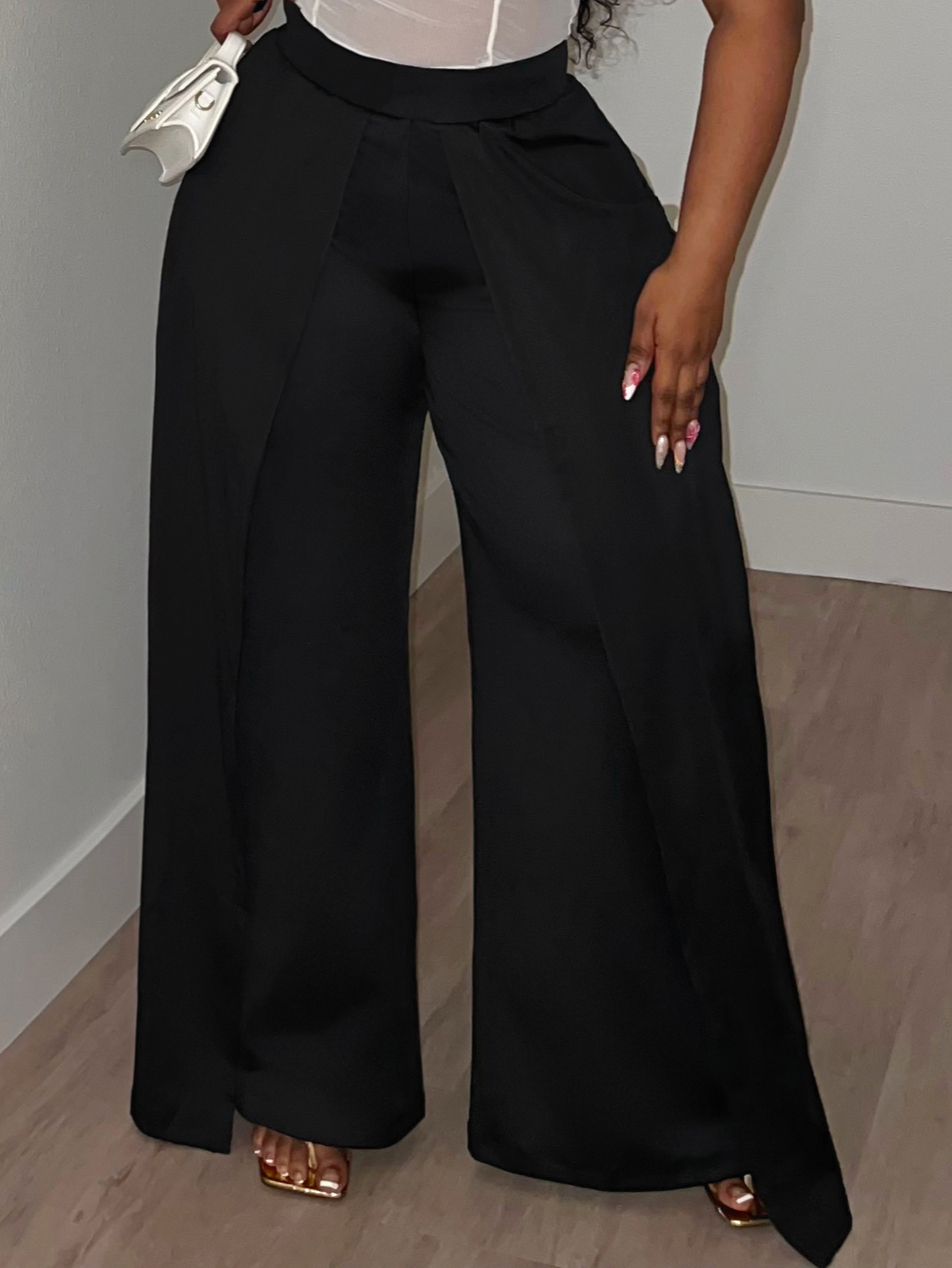LW BASICS Plus Size Mid Waist Wide Leg Pants