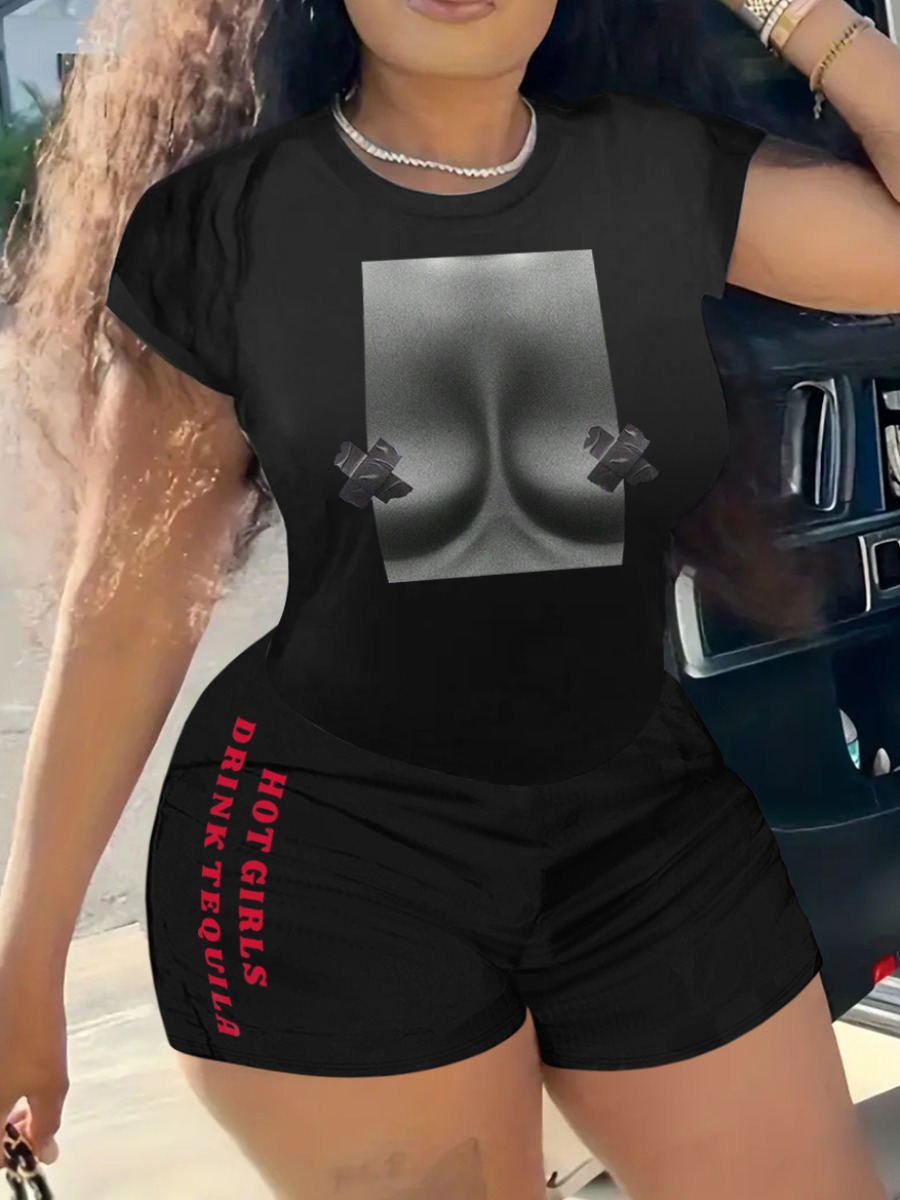LW SXY Figure Letter Print Shorts Set