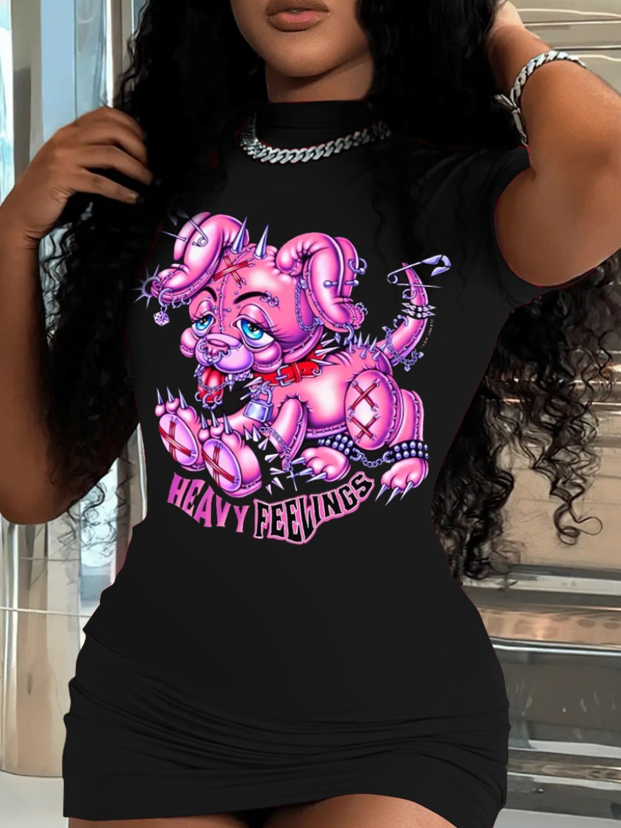 LW Cartoon Letter Print Bodycon Dress