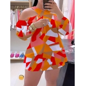 LW Plus Size Cross Strap Mixed Print Cut Out Dress