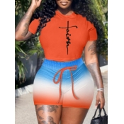 LW Plus Size Gradient Faith Letter Print Drawstrin