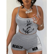 LW Cami Letter Print Shorts Set