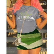 LW Crop Top Letter Print Striped Skirt Set