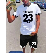 LW Men Number 23 Letter Print Striped Shorts Set