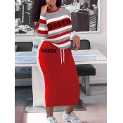 LW Plus Size Queen Letter Print Striped Drawstring