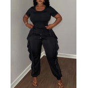 LW Plus Size Round Neck Fold Design Drawstring Pan