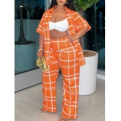 LW BASICS Plus Size Plaid Print Wide Leg Pants Set