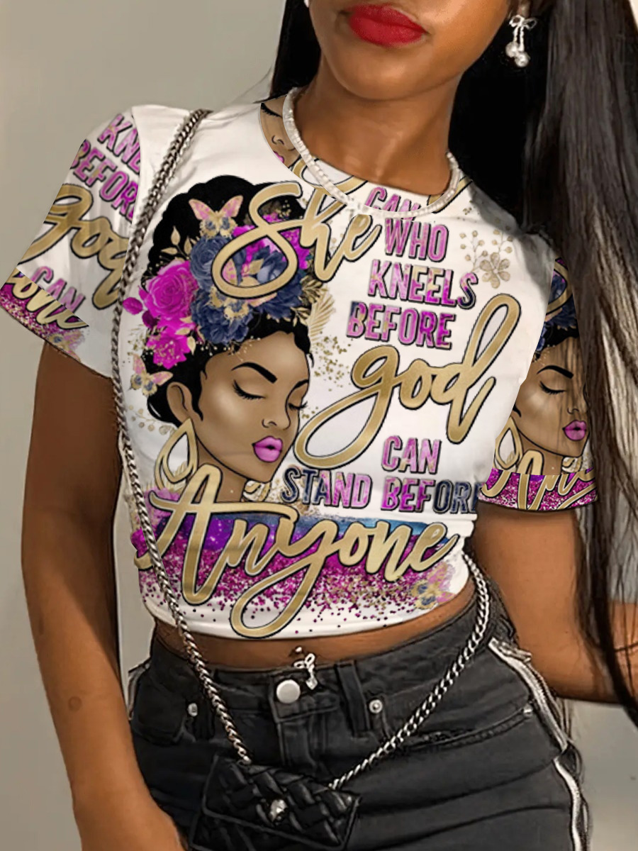 LW Figure Floral Letter Print T-shirt