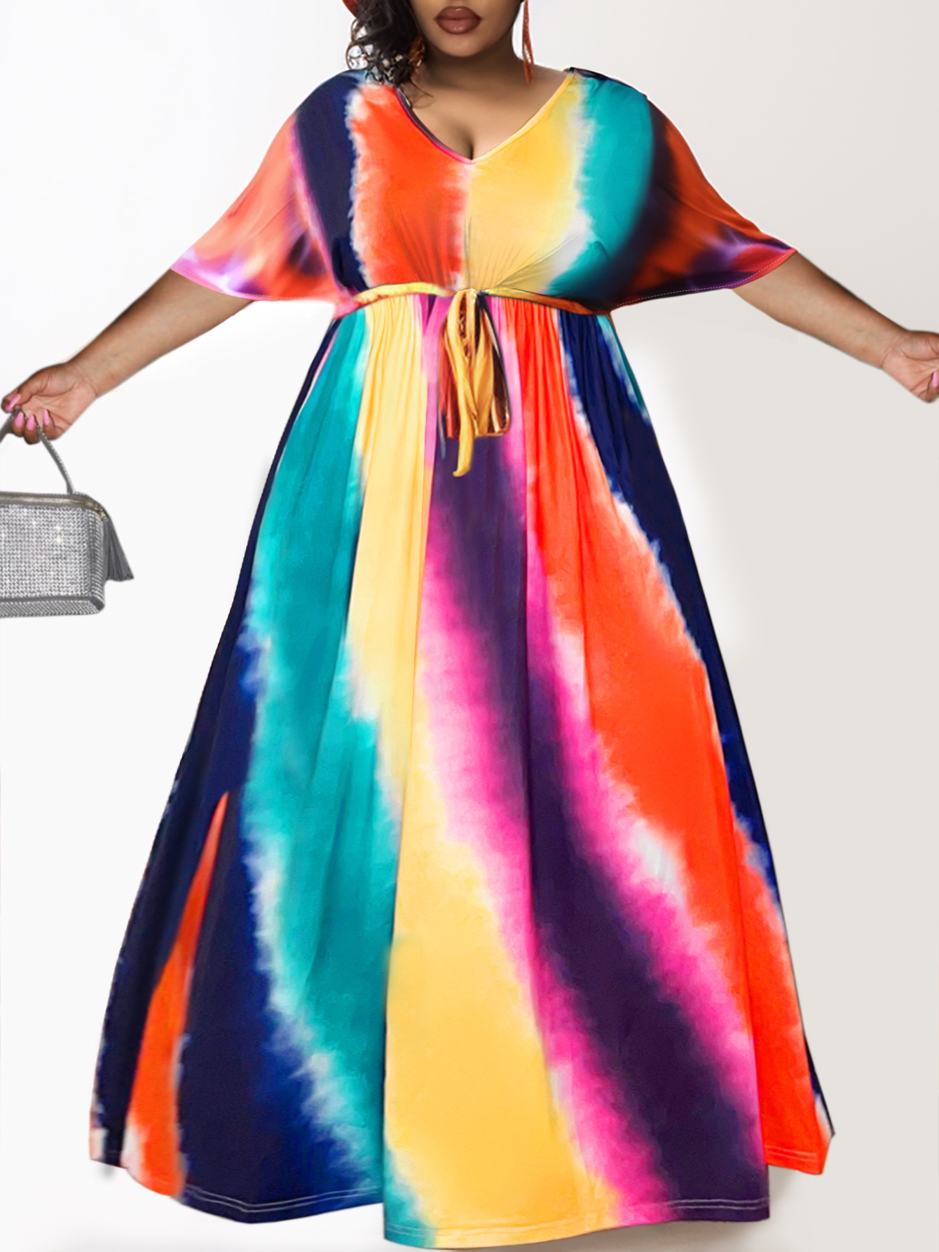 LW BASICS Plus Size Tie Dye Belt Design Dress 5X