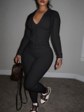 LW None Solid Color Two-piece Pants Set