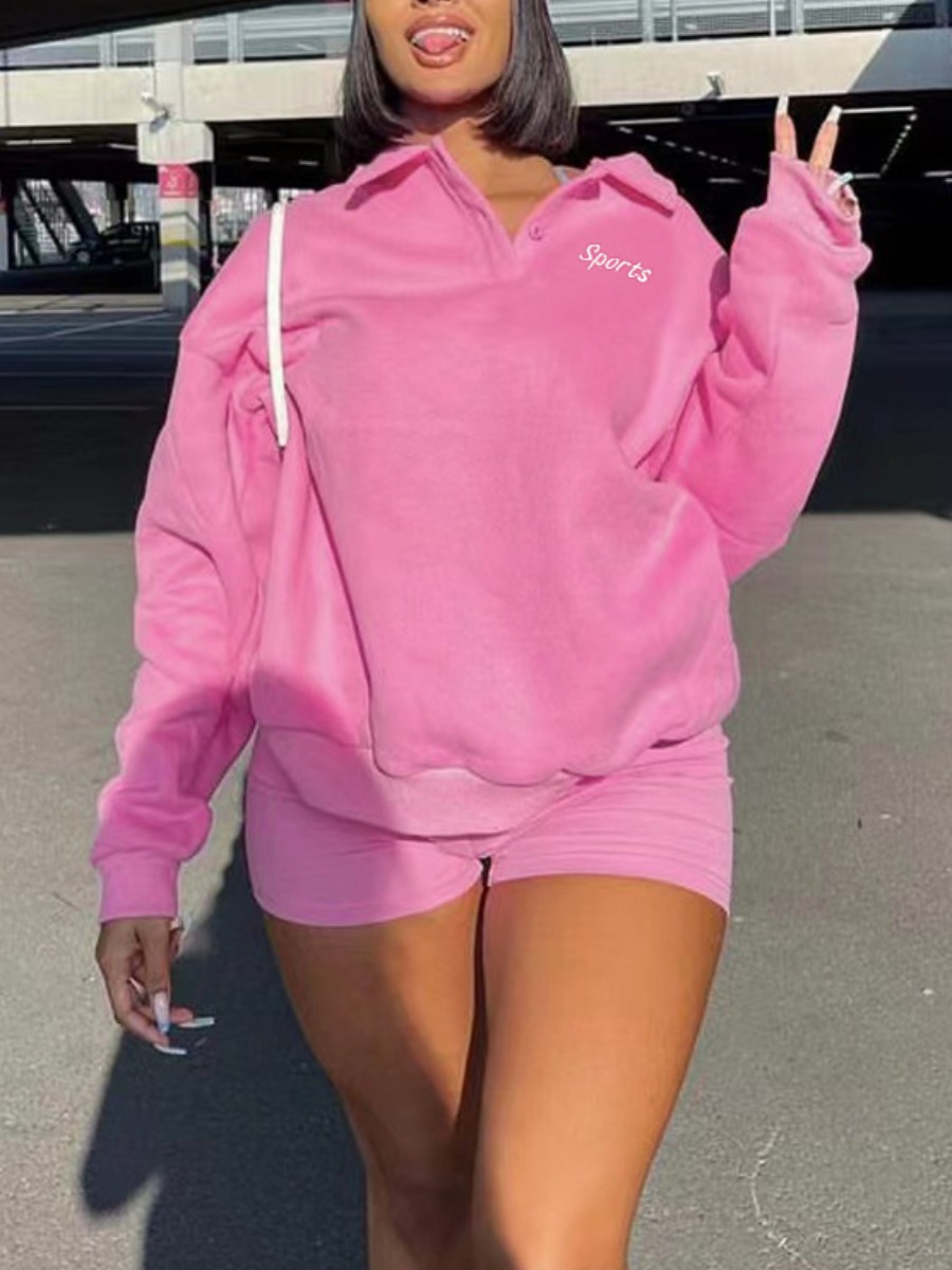 LW Turndown Collar Letter Print Shorts Set