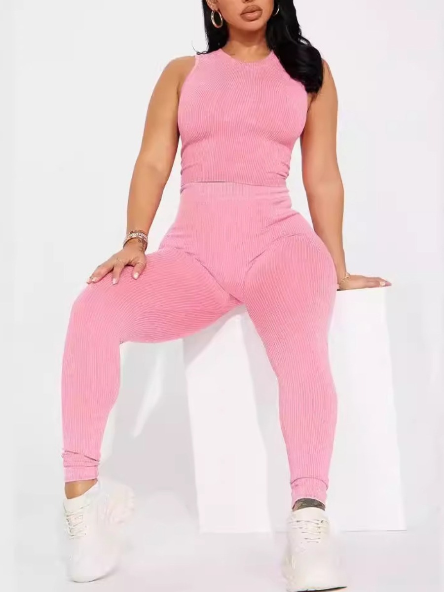 LW Solid Color Monochrome Two-piece Pants Set