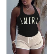 LW Cami Letter Print Drawstring Shorts Set