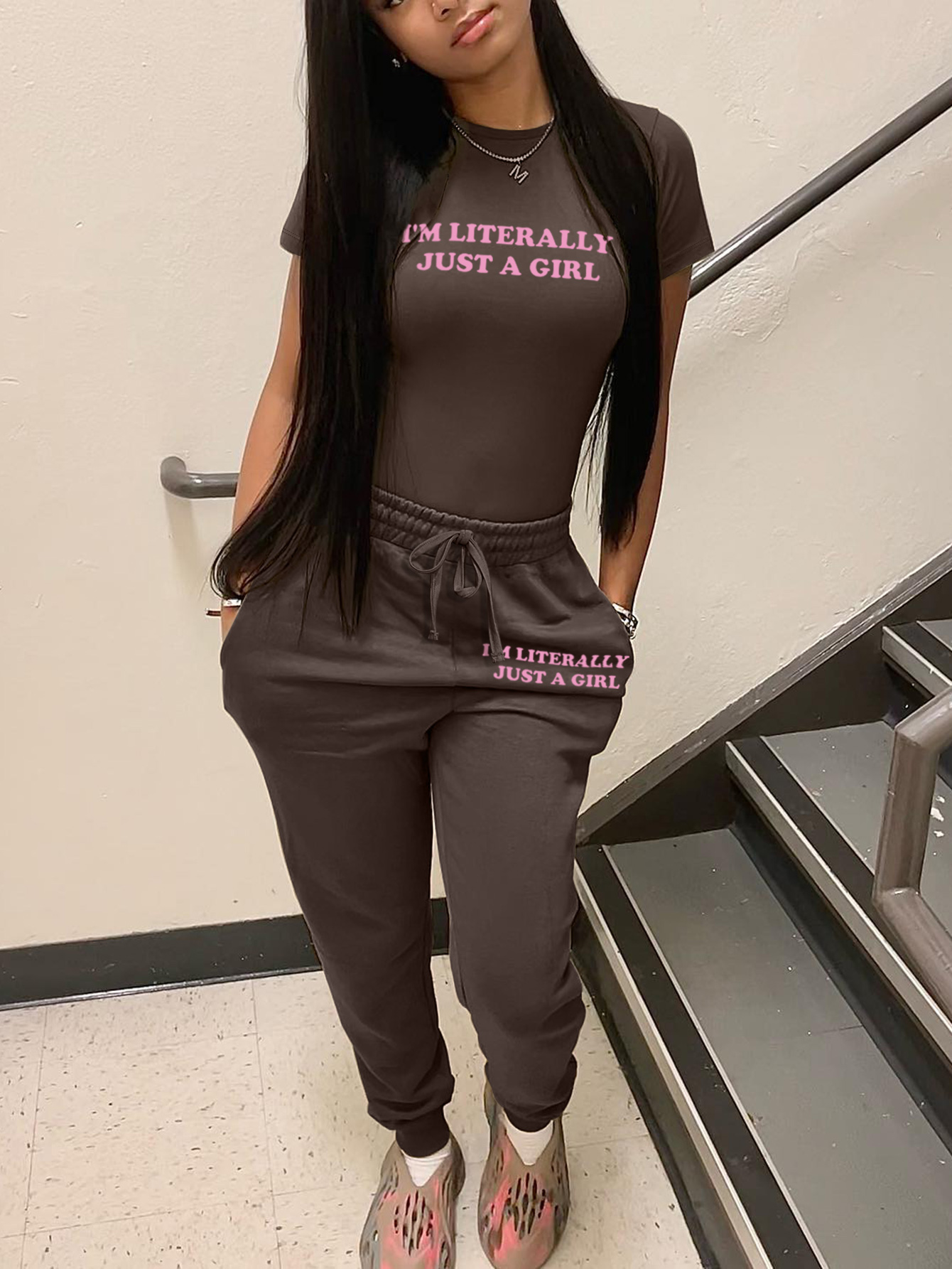 LW BASICS Letter Two-piece Pants Set