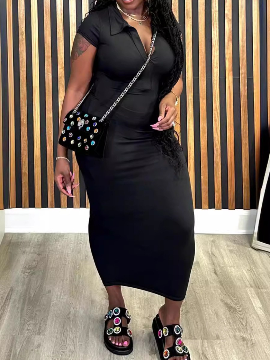 LW BASICS Plus Size Solid Color Dress