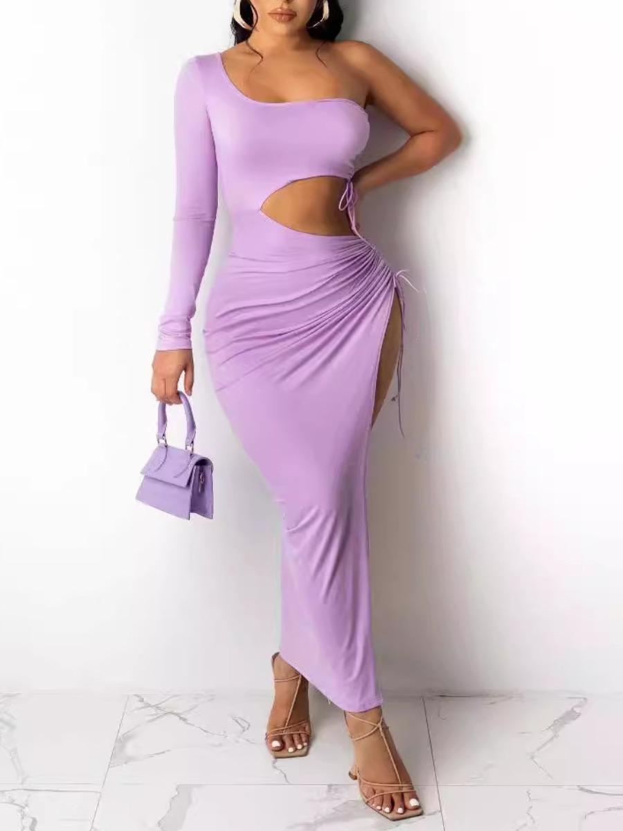 LW SXY Bandage Design Cut Out Solid Color Maxi Dress