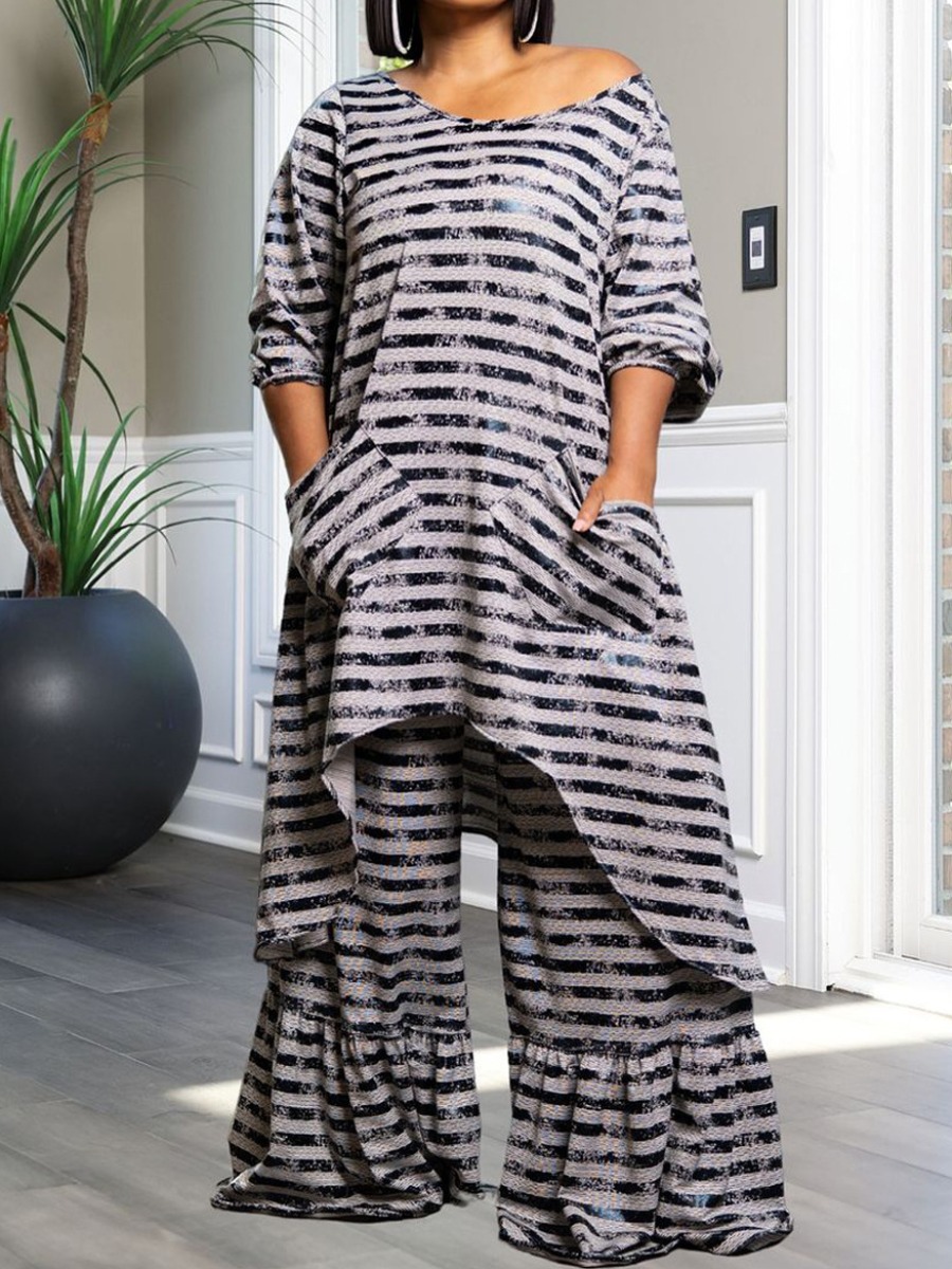 LW Plus Size Pattern Striped Two-piece Pants Set