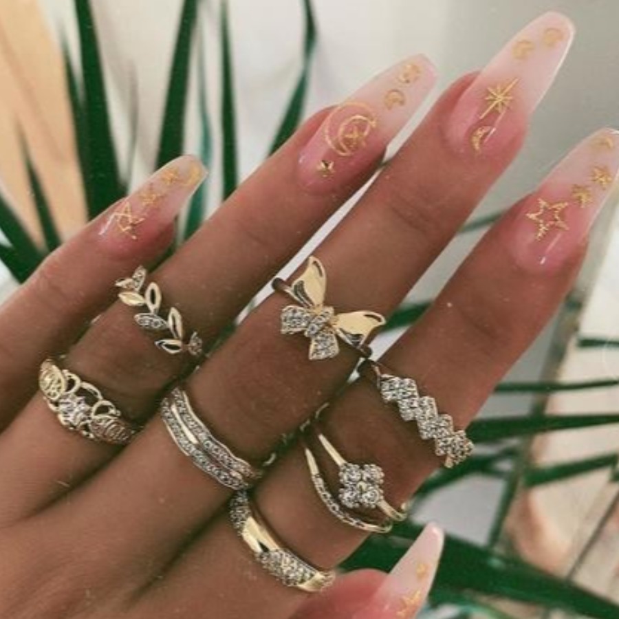 LW Rhinestone Geometric Pattern Butterfly Alloy Ri