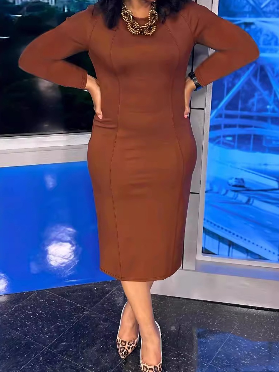 LW BASICS Plus Size Solid Color Dress