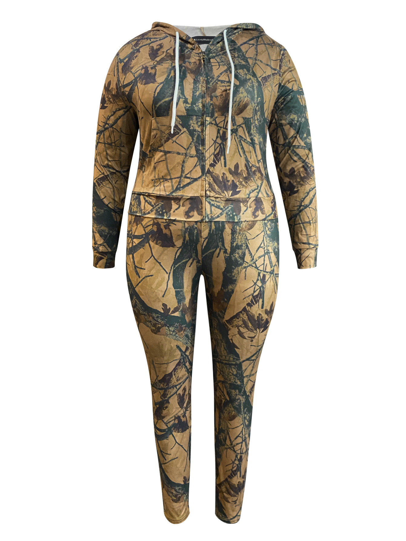 LW Plus Size Hooded Collar Mixed Print Tracksuit Set 4X