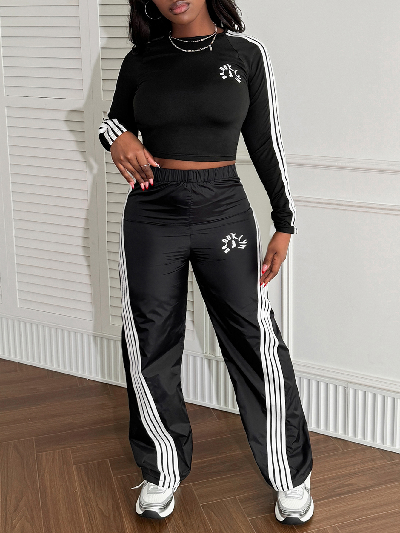 LW BASICS Patchwork Striped Two-piece Pants Set