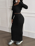 LW Pocket Design Solid Color Two-piece Skirt Set