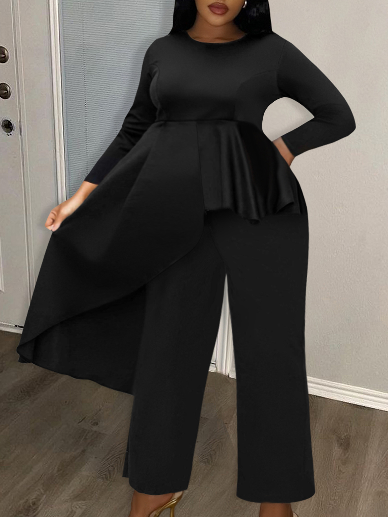 LW BASICS Plus Size Solid Color Two-piece Pants Set