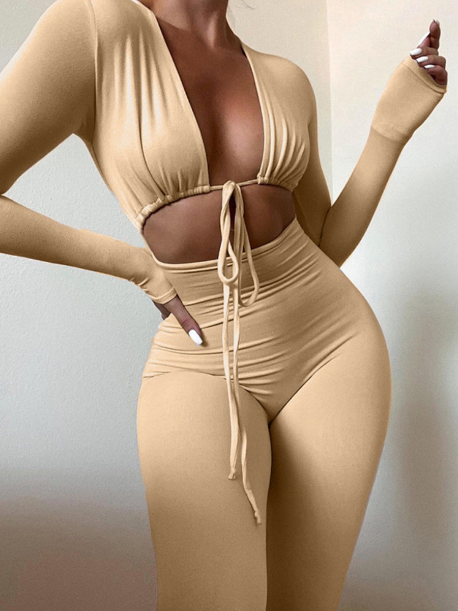 LW BASICS Bandage Design Solid Color Jumpsuit