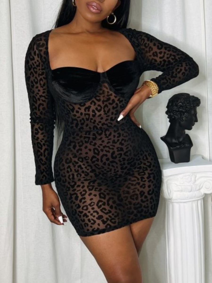 LW SXY See Through Leopard Mini Dress