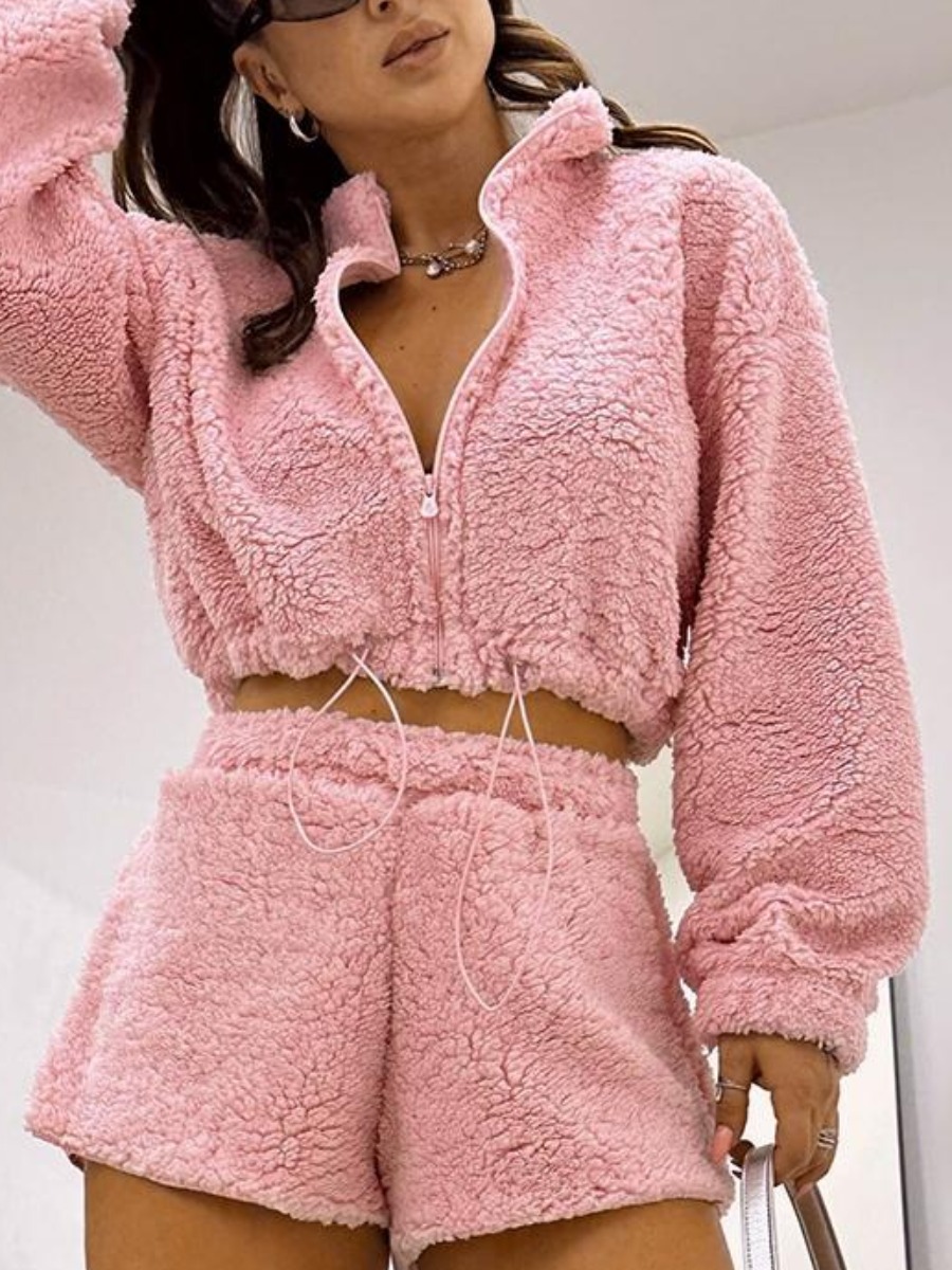 LW BASICS Drawstring Solid Color Two-piece Shorts 