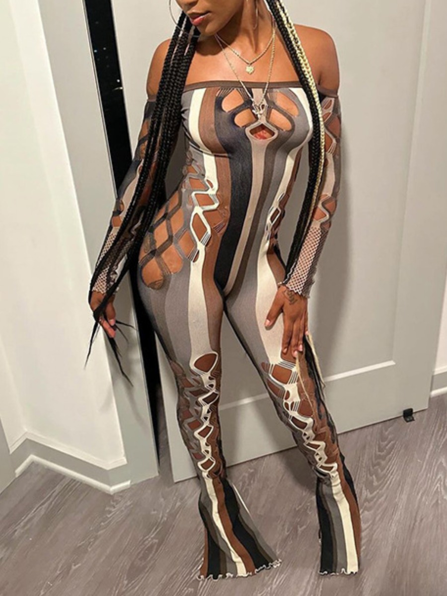 LW SXY Cut Out Striped Jumpsuit