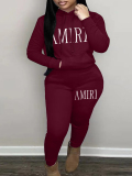 LW Casual Sweat Hooded Collar Pattern Letter Long Sleeve Two-piece Pants Set