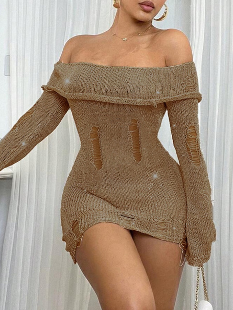 LW SXY Ripped Solid Color Mini Dress