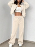 LW Casual Polyester Hooded Collar Zipper Design Solid Color Long Sleeve Two-piece Pants Set