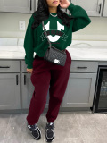 LW Casual Sweat Round Neck Pattern Letter Long Sleeve Two-piece Pants Set