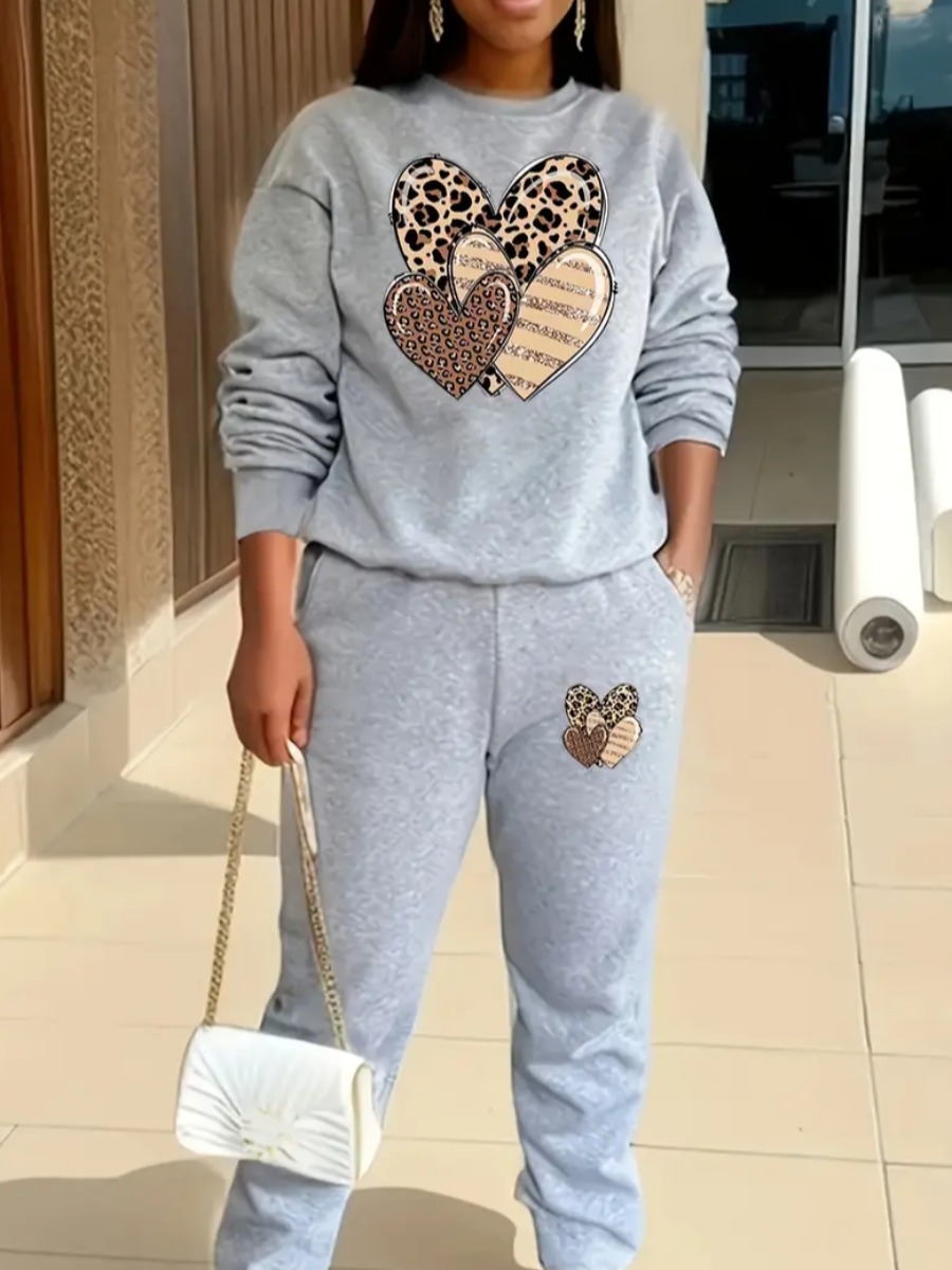 LW Casual Polyester Round Neck Pattern Heart Long 