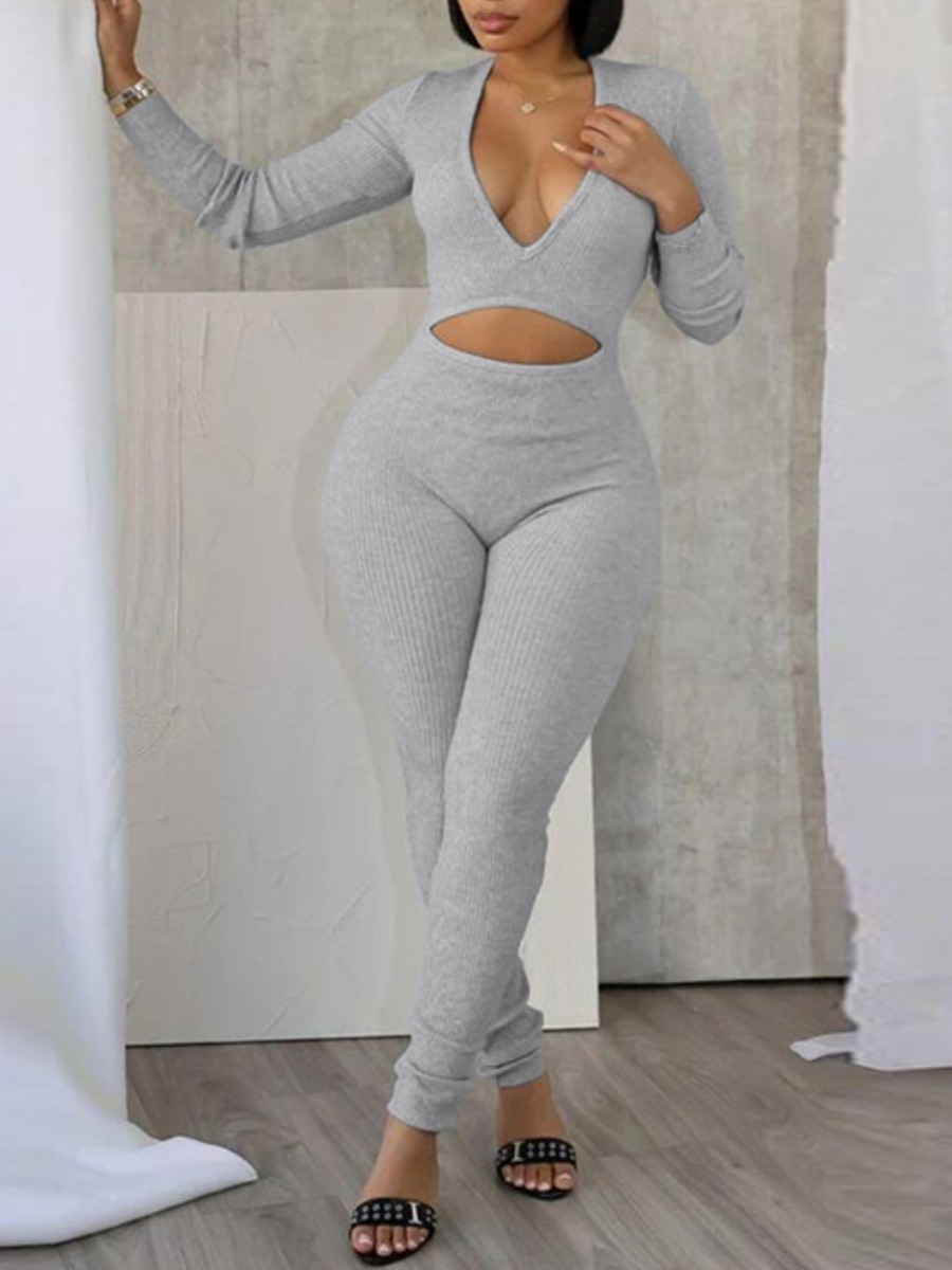 LW BASICS Cut Out Solid Color Jumpsuit