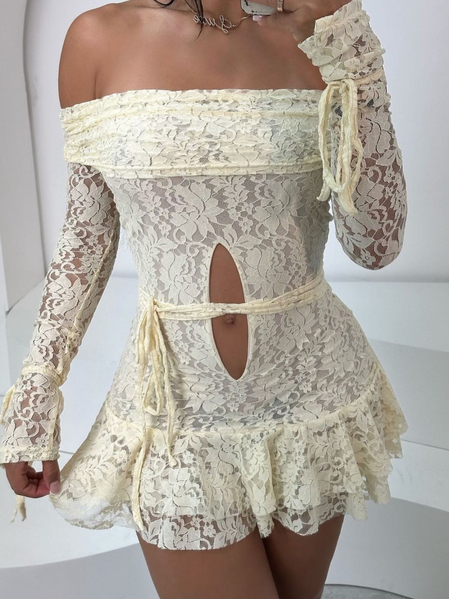 LW Lace Solid Color Mini Dress