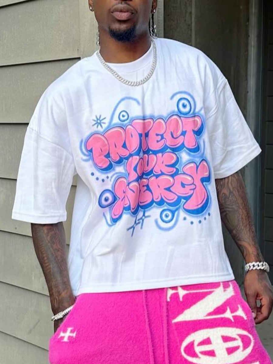 LW Men Pattern Letter T-shirt