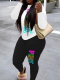 LW Casual Polyester Round Neck Pink Letter Long Sleeve Two-piece Pants Set