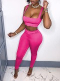 LW BASICS Casual Polyester Square Collar Solid Color Sleeveless Two-piece Pants Set