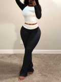 LW Casual Modal Round Neck Patchwork Solid Color Long Sleeve Two-piece Pants Set