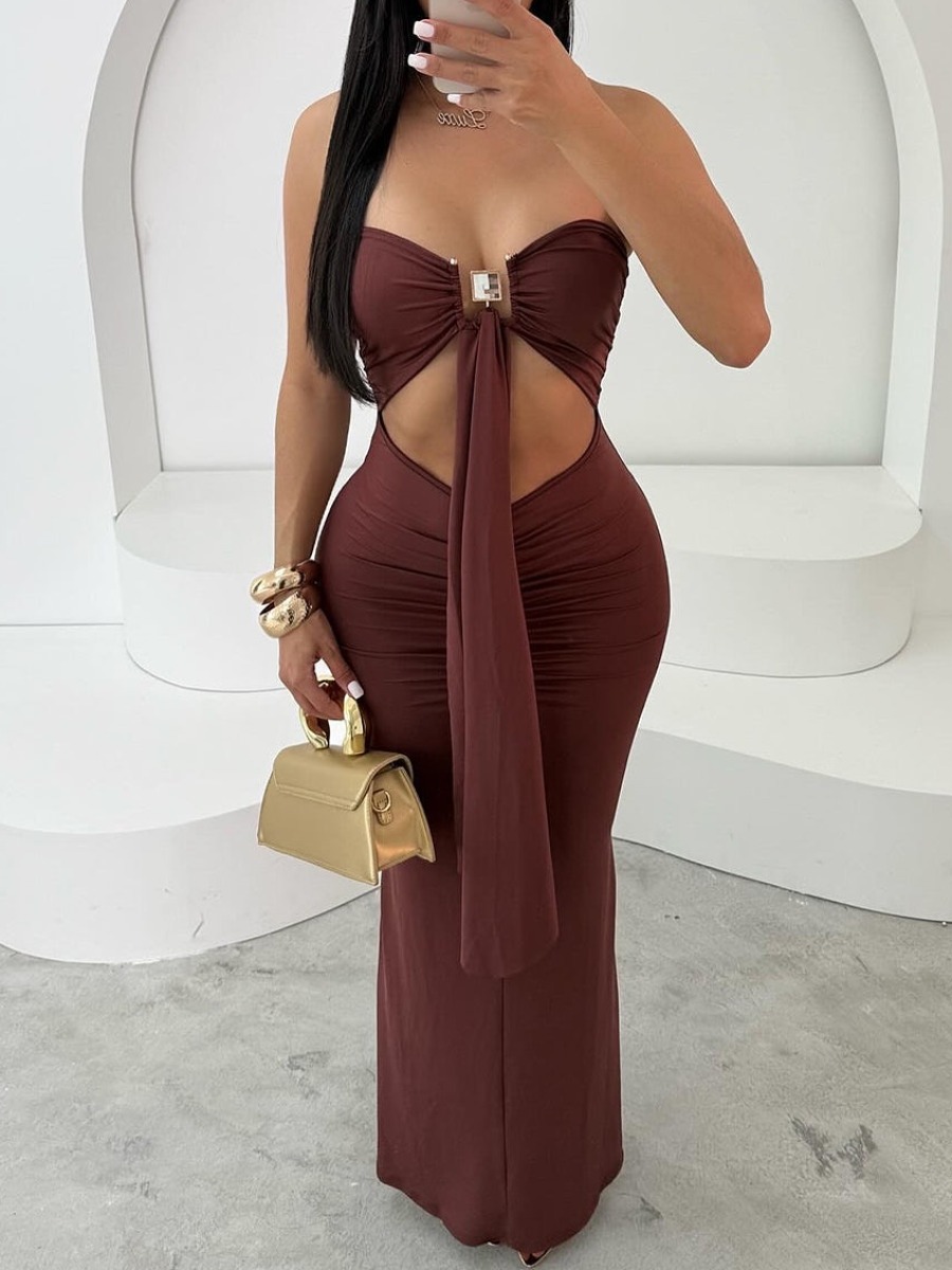 LW Cut Out Solid Color Prom Dress