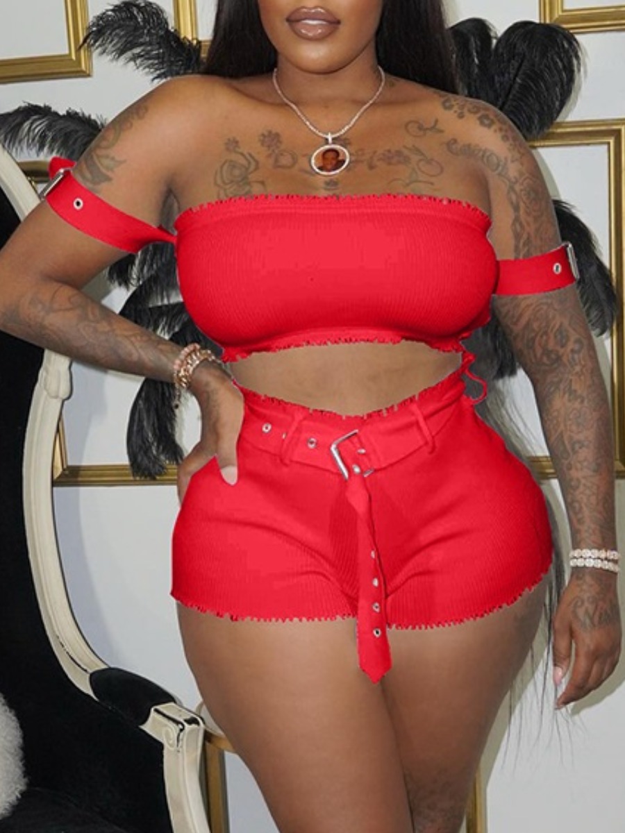 LW BASICS Casual Polyester Bateau Neck Solid Color Sleeveless Two-piece Shorts Set