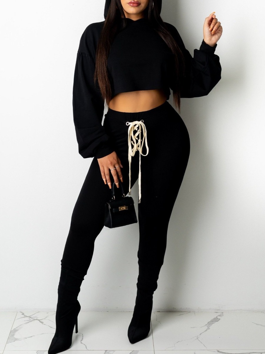 LW BASICS Casual Polyester Hooded Collar Drawstrin