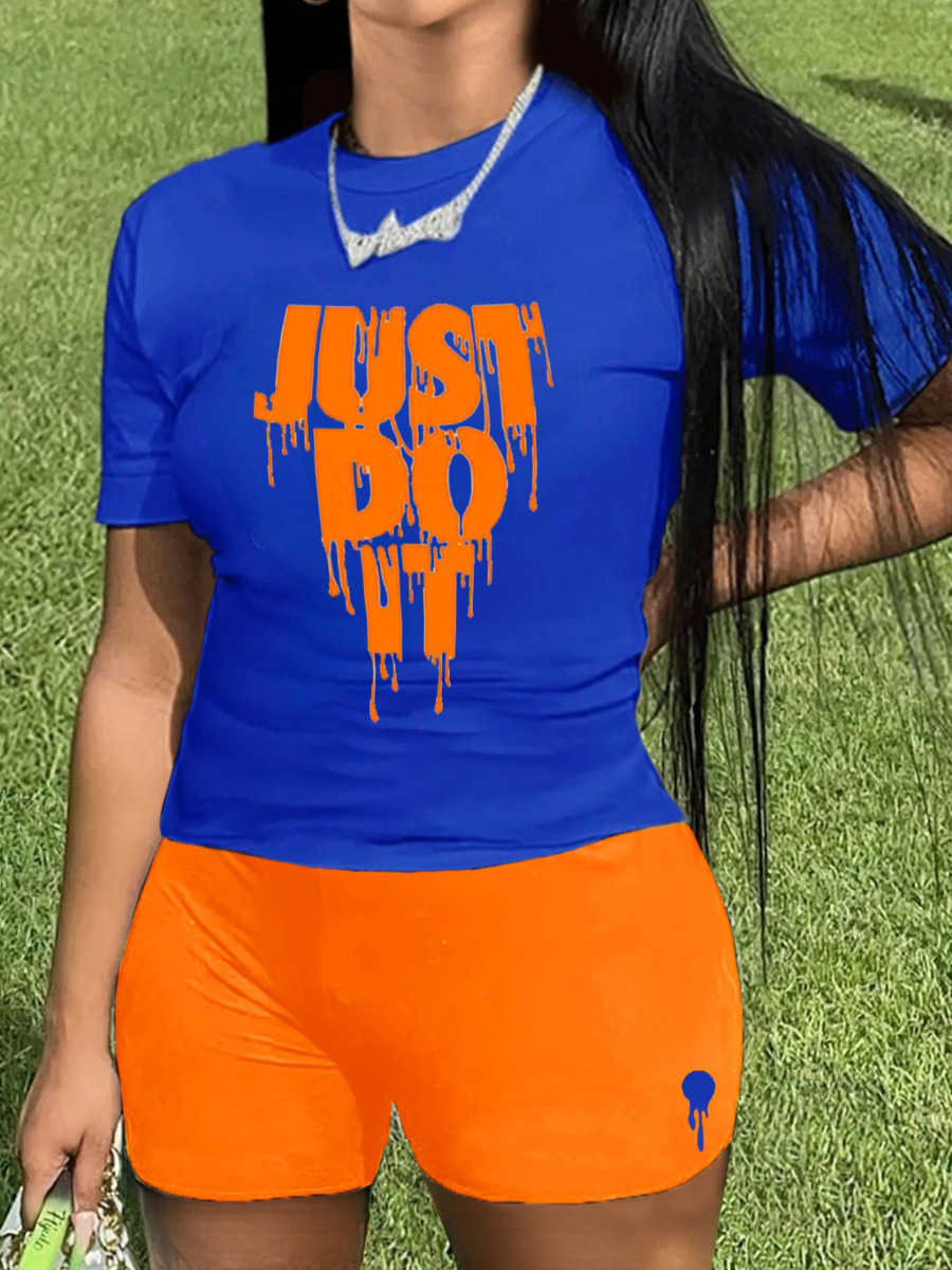 LW Plus Size Just Do It Letter Print Shorts Set