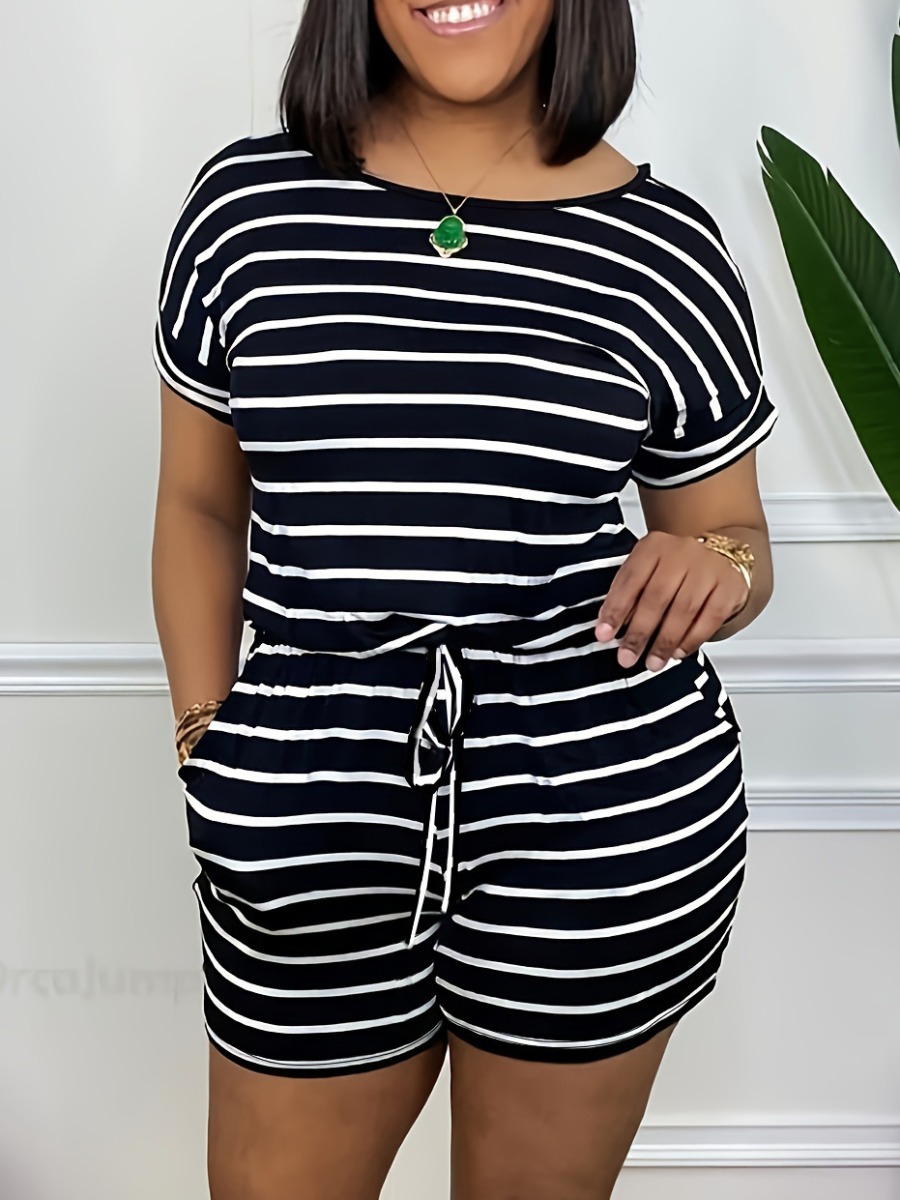 LW BASICS Plus Size Pattern Striped Two-piece Shor